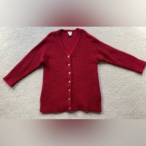 Moda Intl Women's Red Button-Up Mohair Sweater